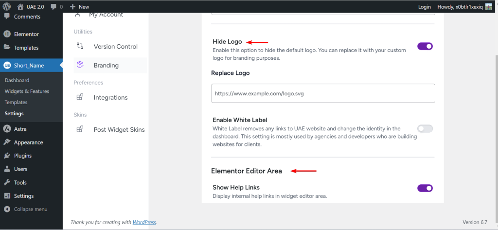 UAE white label admin settings