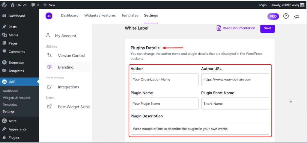 UAE white label widget settings