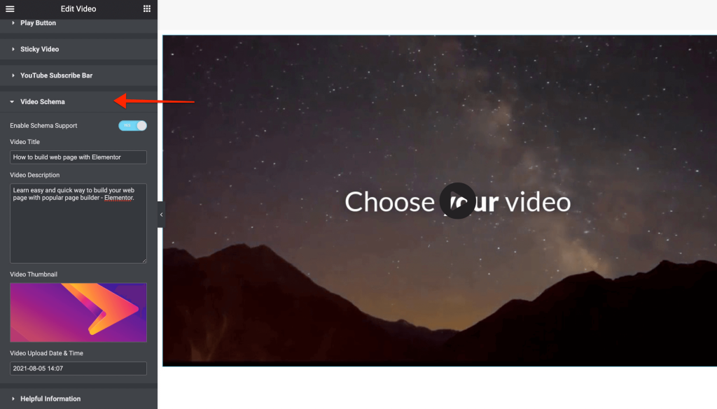 UAE Video widget schema support