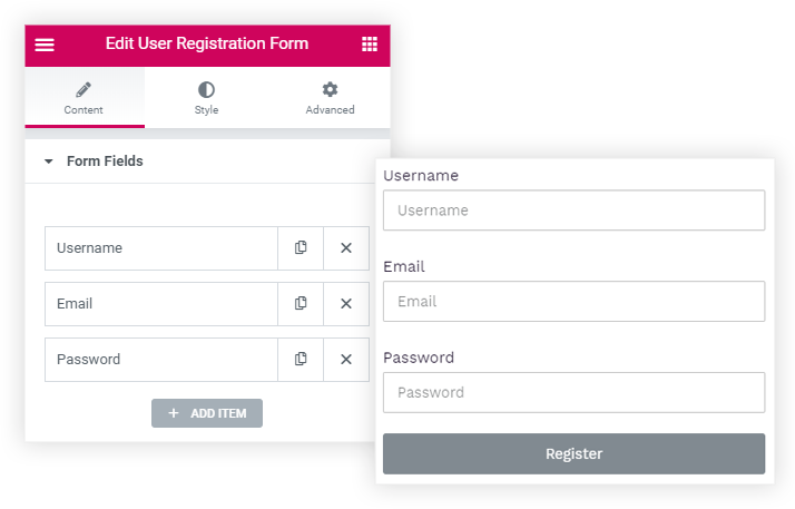 Registration form fields