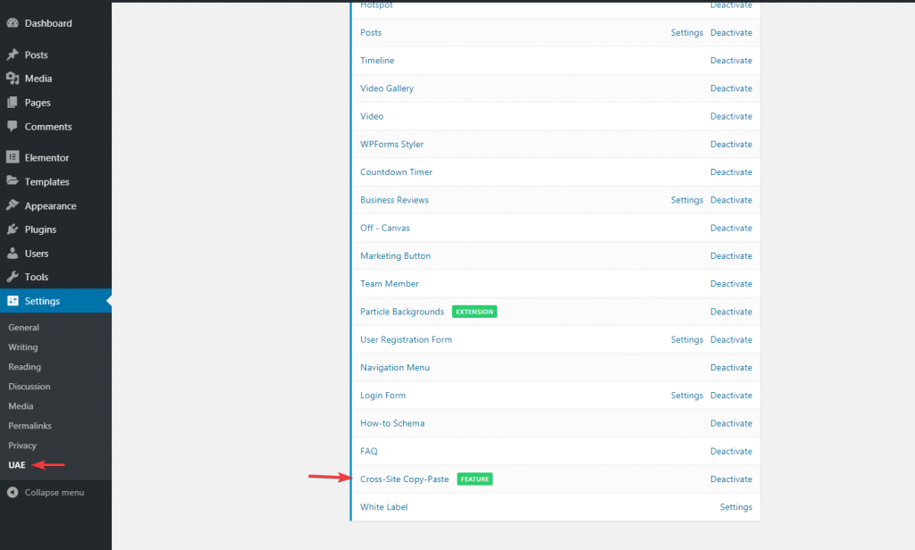 UAE enable cross site copy paste settings