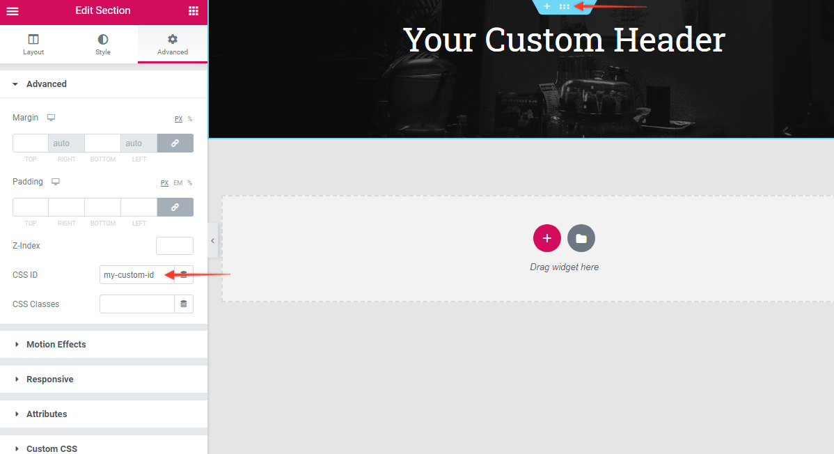 Add CSS id to Elementor section