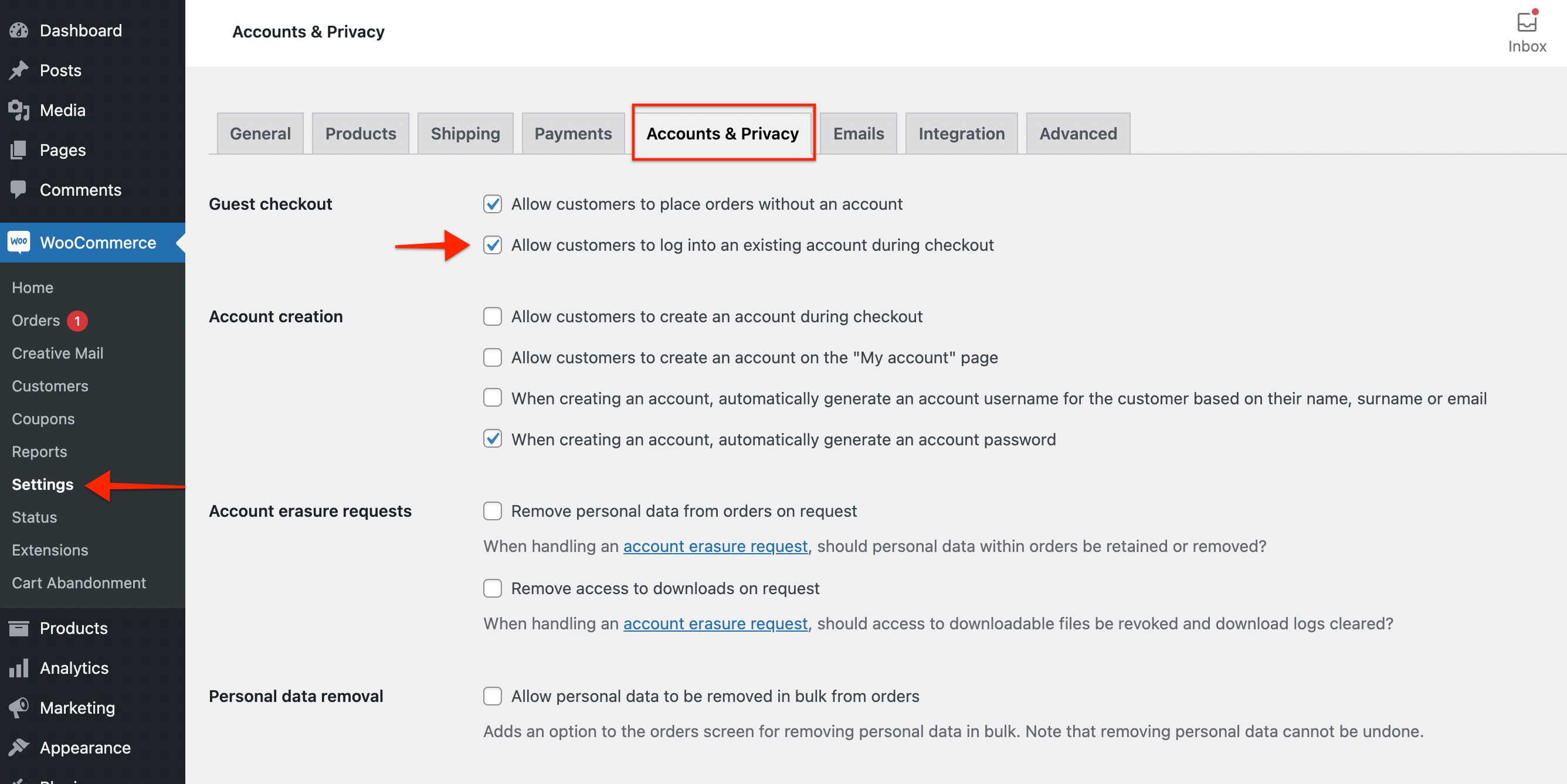 WooCommerce allow customer to login settings