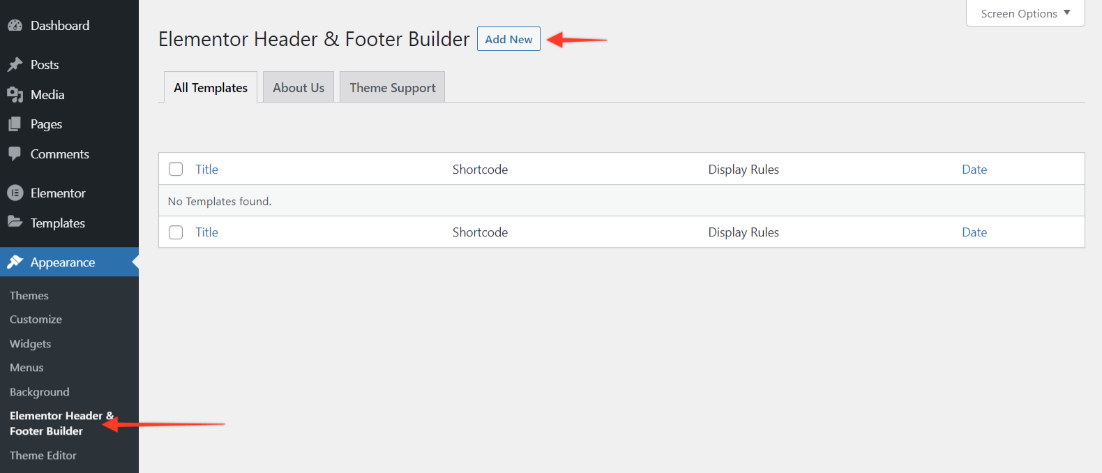 Elementor Header & Footer Builder add new