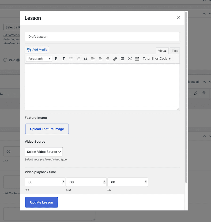 Creating lesson with Tutor LMS