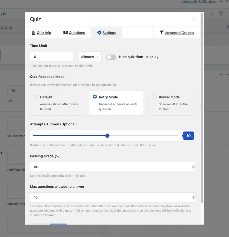 Quiz settings 3