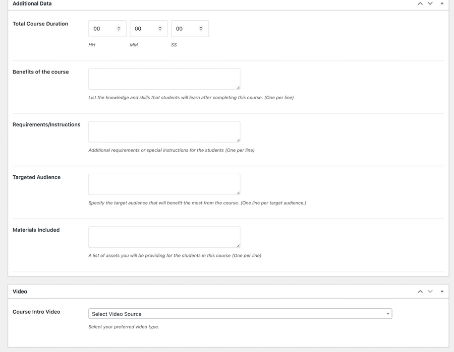 Tutor LMS additional data settings