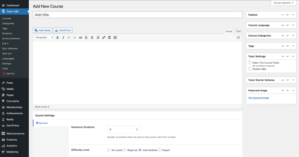 Tutor LMS course setting