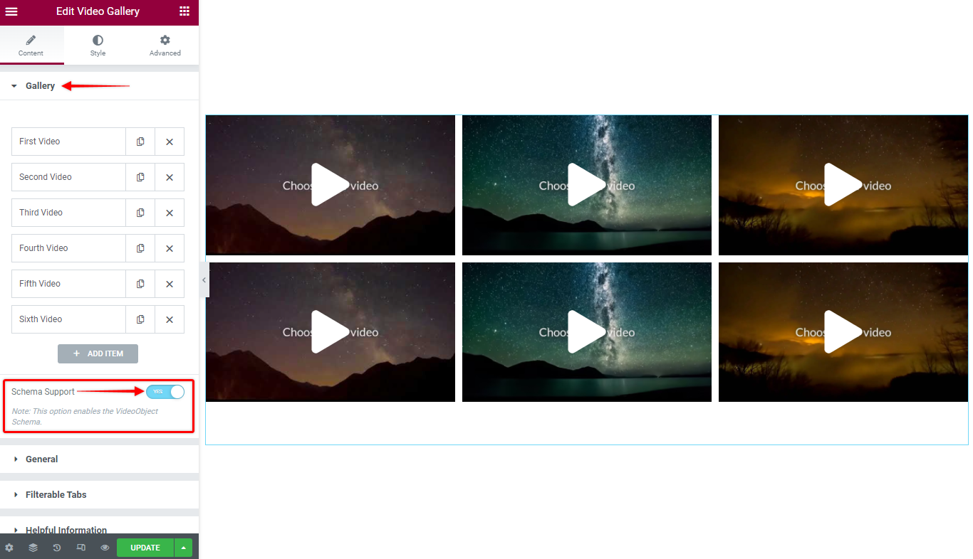 Elementor Video Gallery Enable Schema Support