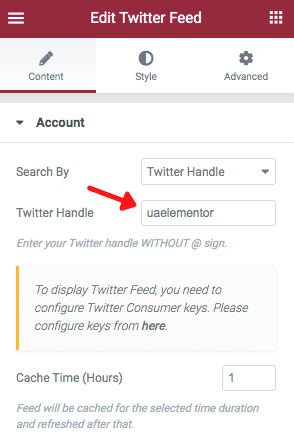Add the twitter feed setting