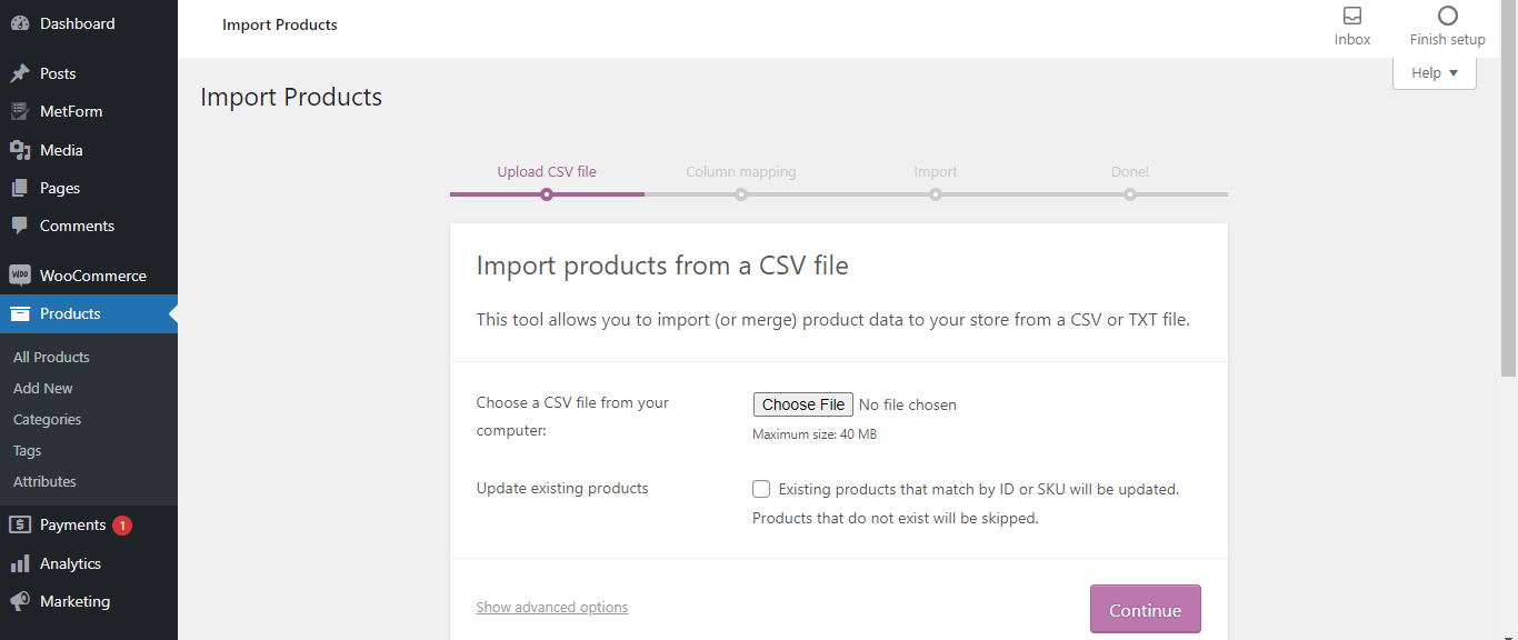 Import WooCommerce product using CSV