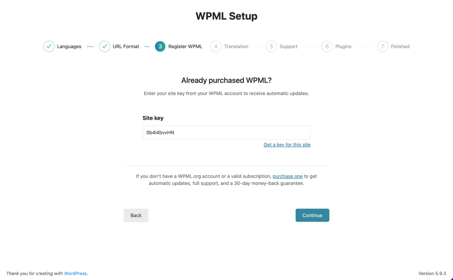 WPML site key