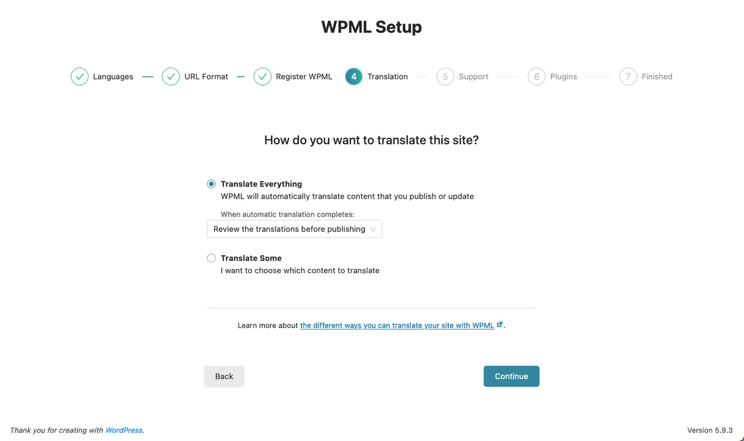 WPML translation options