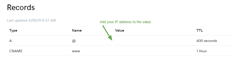 Changing the A record on hosting provider