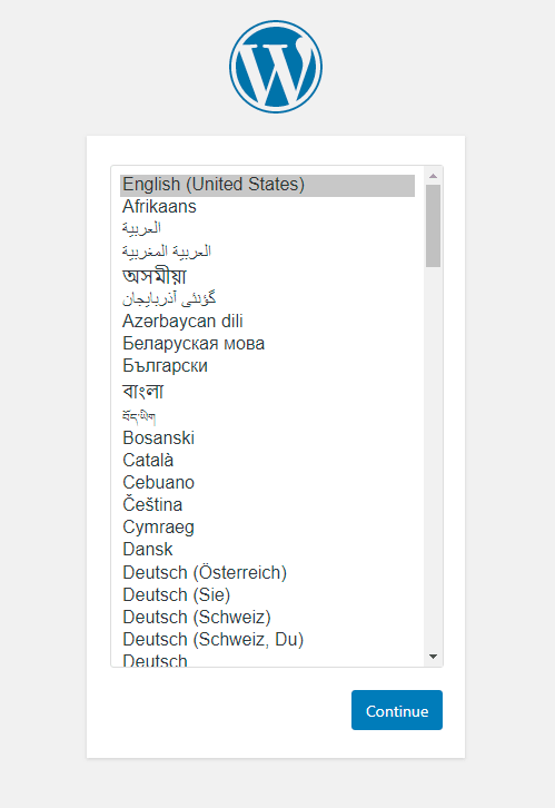 Choosing WordPress language dropdown