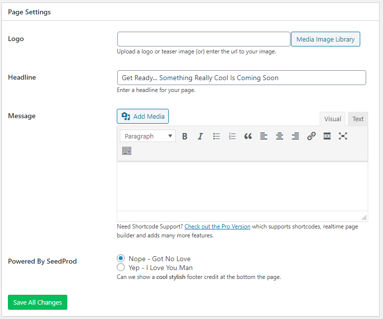 Content page settings