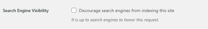 Search engine visibility options on WordPress