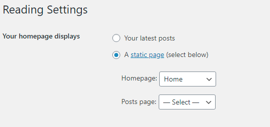 WordPress reading settings