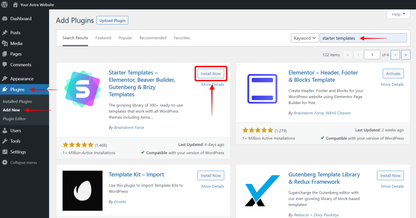 Installing starter templates